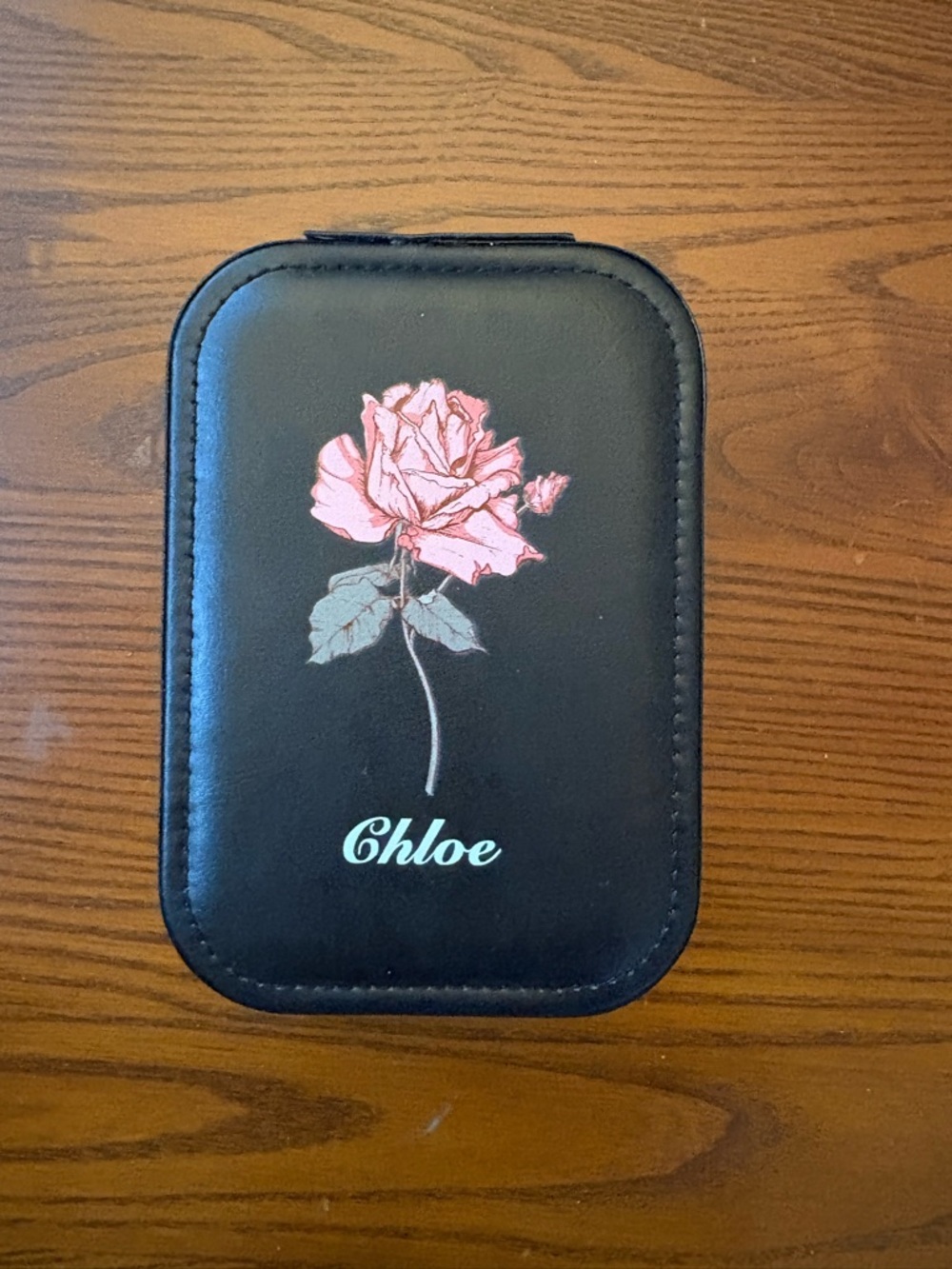 Chloe Black Makeup/Jewelry Travel Case with Pink Rose Design